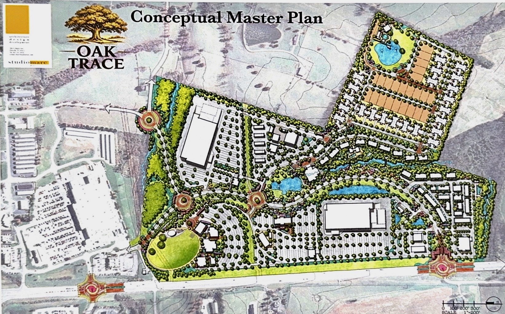Oak Trace Conceptual Master Plan Option 2 — Dual-Anchor Commercial Concept
